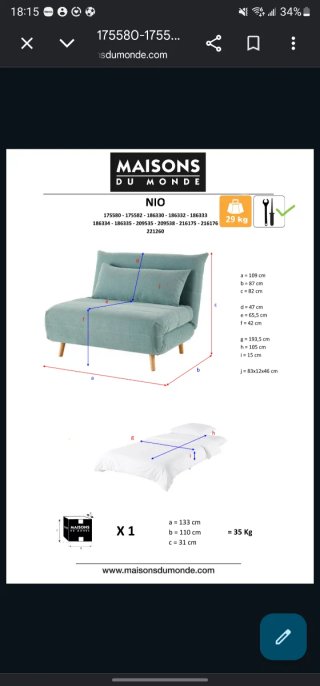 Divano letto Maison du Monde Blu Chiaro