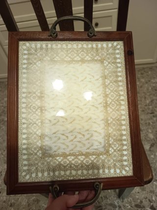 Vassoio Vintage Legno Vetro Oro