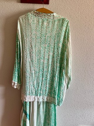 Vestido largo de tirantes hippie, chaqueta a juego
