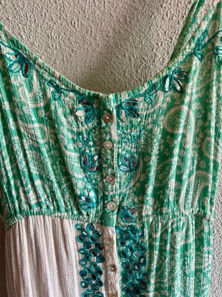 Vestido largo de tirantes hippie, chaqueta a juego