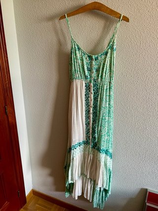 Vestido largo de tirantes hippie, chaqueta a juego