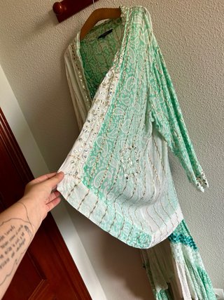 Vestido largo de tirantes hippie, chaqueta a juego