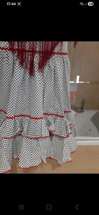 Vestido Flamenca Blanco y Rojo Talla Única