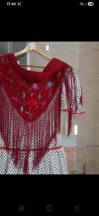 Vestido Flamenca Blanco y Rojo Talla Única