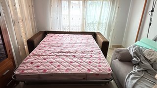 Sofá cama 3 plazas tela beige y marrón