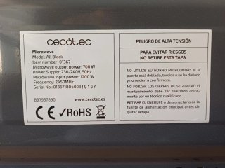 Microondas Cecotec 700W All Black