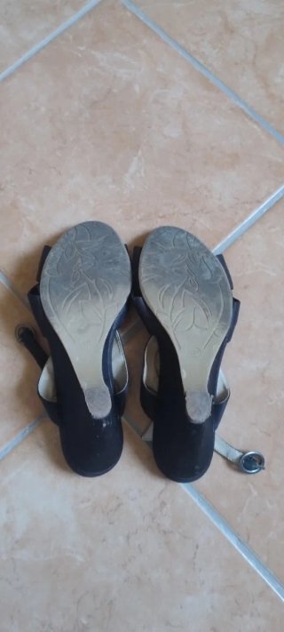Sandali tacco zeppa in stoffa raso nero tg. 37