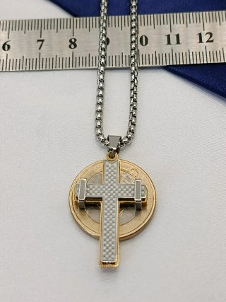 Collar Cruz Acero Inoxidable Bicolor