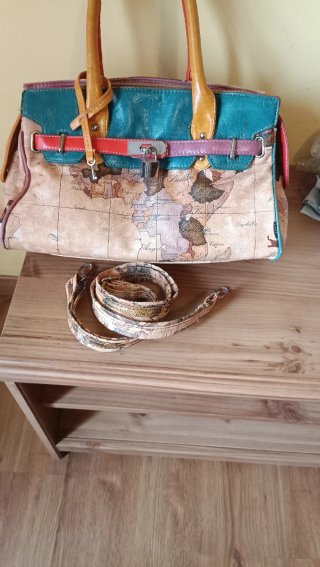 Bolso inspiración Hermes Mapa Beige Multicolor