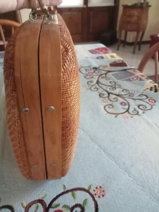 Borsa valigetta vintage legno e paglia