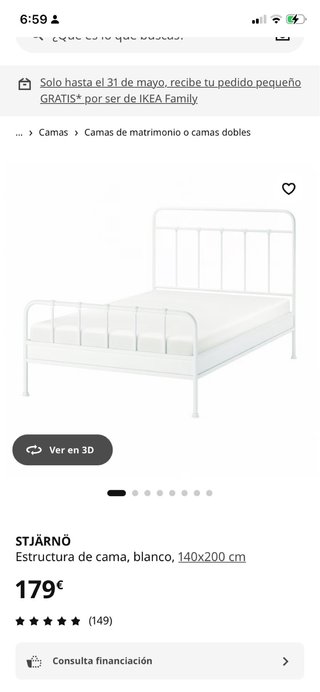 Estructura Cama STJÄRNÖ IKEA Blanca 140x200