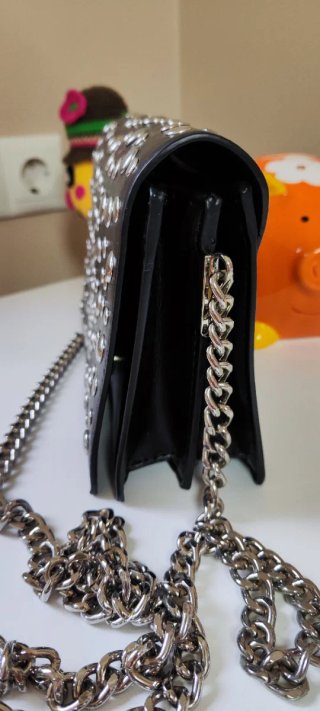 Bolso Zara Negro Tachuelas Cadena Plata