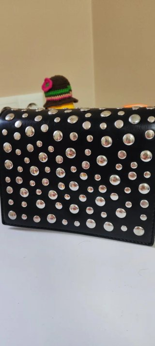 Bolso Zara Negro Tachuelas Cadena Plata
