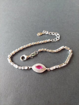 Pulsera Plata 925 con Circonitas y Rosa