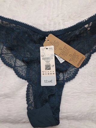 Tanga de encaje azul/verde azulado Talla 38
