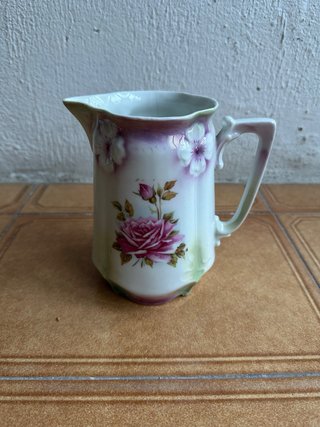 Jarra cerámica vintage flores rosas