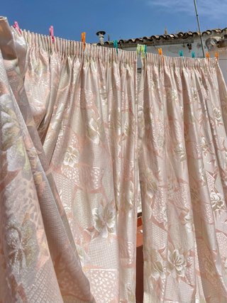 Tela antigua hilo de seda damasco 2 cortinas