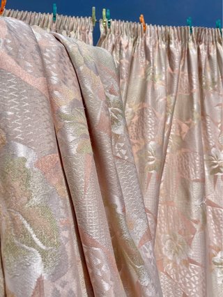Tela antigua hilo de seda damasco 2 cortinas