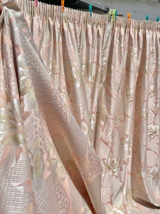 Tela antigua hilo de seda damasco 2 cortinas