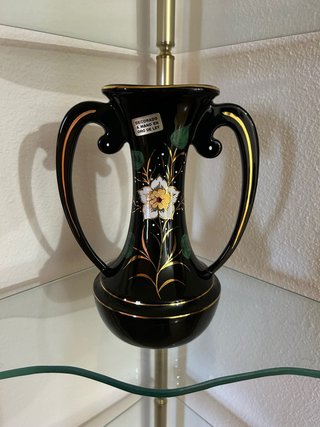 Jarrón Negro Decorado a Mano Oro de Ley
