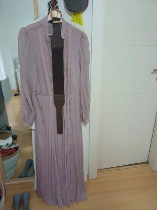 Vestido largo seda rosa empolvado
