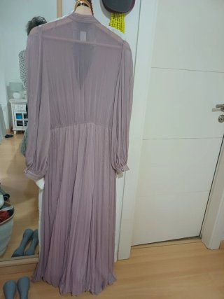 Vestido largo seda rosa empolvado