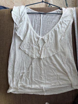 Camiseta Zara Lino Cuello Pico Blanco Talla M
