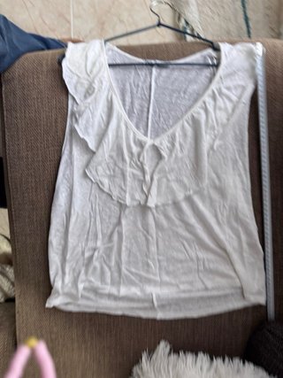 Camiseta Zara Lino Cuello Pico Blanco Talla M