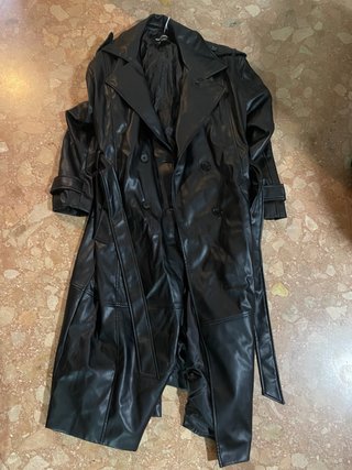 Abrigo Polipiel Negro Talla L Mujer