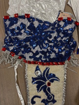 Disfraz con lentejuelas , zapatos y guantes