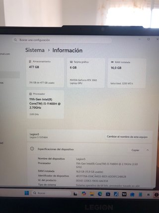 Portátil Lenovo Legion 5 15ITH6H Negro