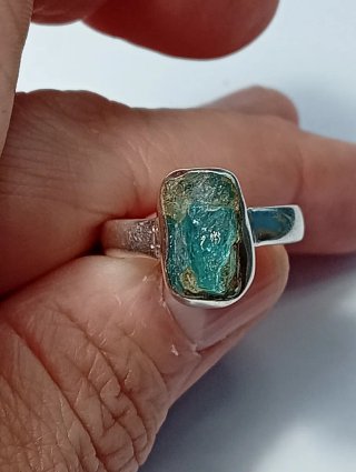 Anillo Plata Ley aguamarina en bruto
