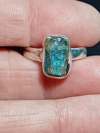 Anillo Plata Ley aguamarina en bruto