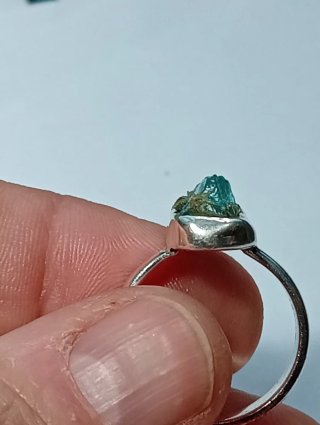Anillo Plata Ley aguamarina en bruto