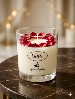 Vela aromática Violeta con flores secas