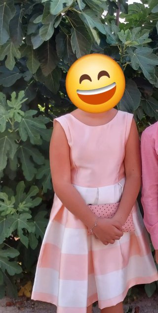 Vestido Raso Niña Rosa y Blanco Roto.Talla 15-16.