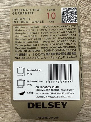Trolley Cabina Delsey Helium 54 Slim Gris