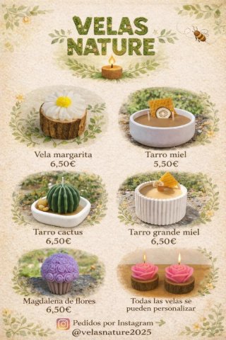 Velas artesanales cera soja y abeja