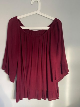 Blusa mujer escote Bardot manga acampanada
