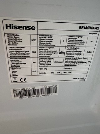 Frigorífico Hisense 119L Blanco