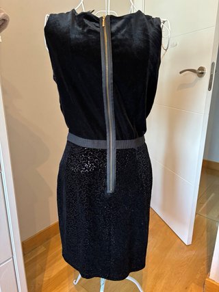 Vestido Mango Negro Terciopelo y Lentejuelas