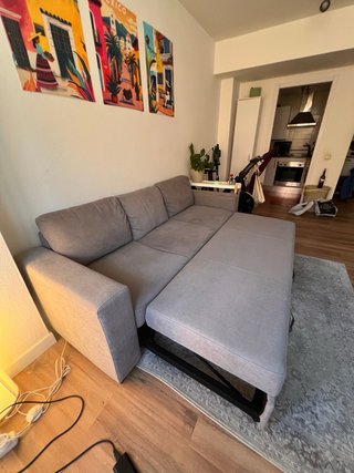 Sofá cama 3 plazas gris tela