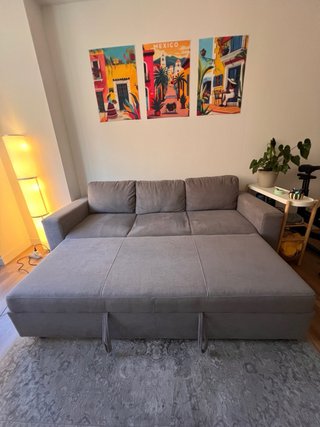 Sofá cama 3 plazas gris tela