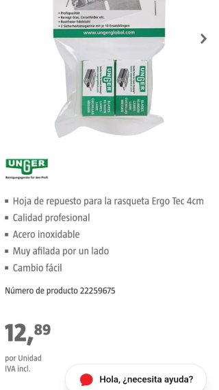 Unger Rasqueta Vidrio & Hojas de recambio pqte.
