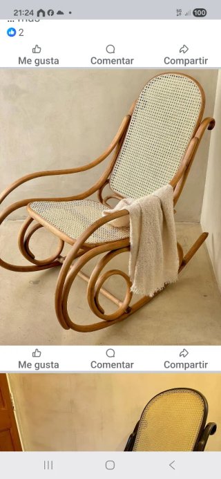Mecedora de ratán y madera