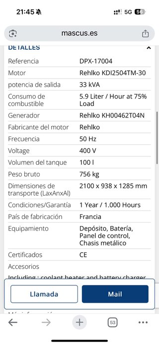 Grupo electrógeno SDMO 33 kVa
