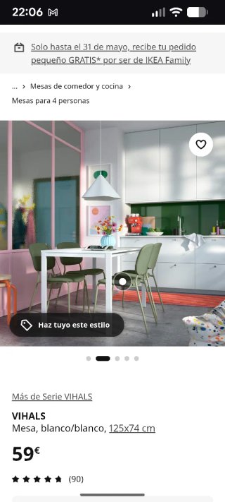 Mesa comedor/cocina IKEA VIHALS blanca 125x74