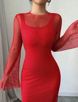 Vestido rojo malla brillante