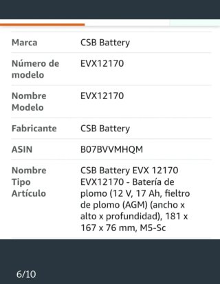 Batería CSB EVX 12170 12V 17Ah