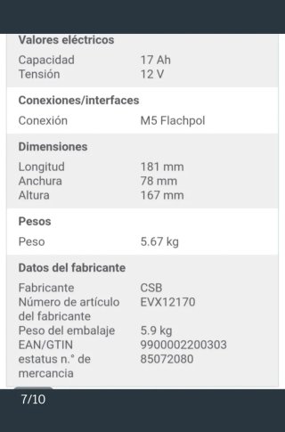Batería CSB EVX 12170 12V 17Ah